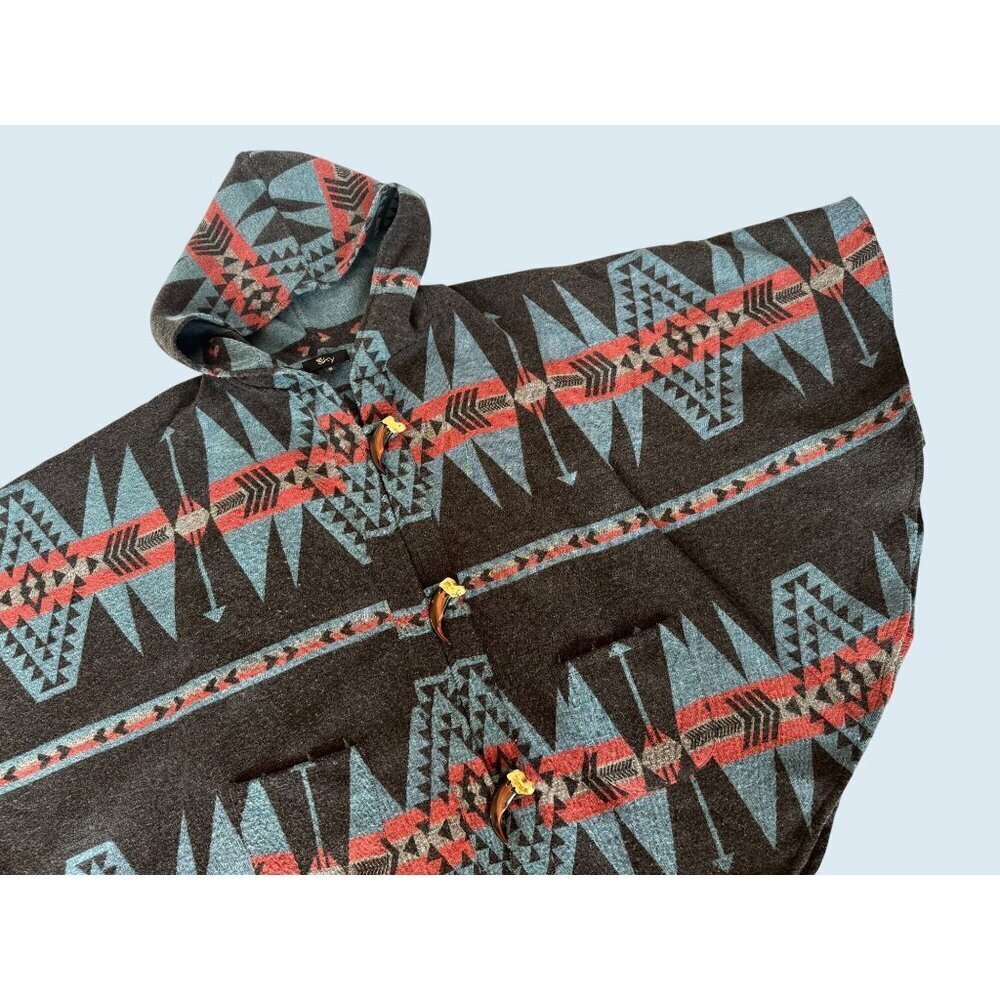 SKY Clothing Devnet Hooded Wool Blend Southwest Print Poncho Sz S